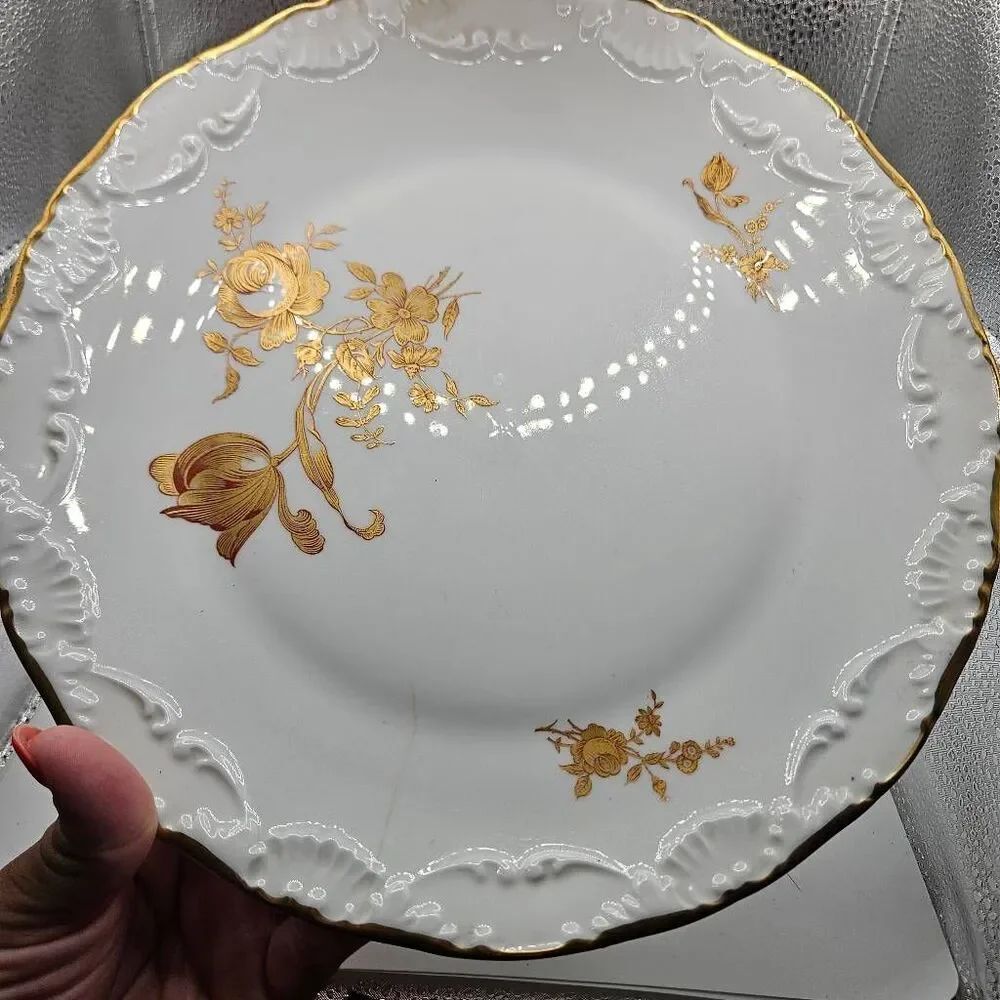 Vintage Limoges France Dinner Plate With Gold Roses